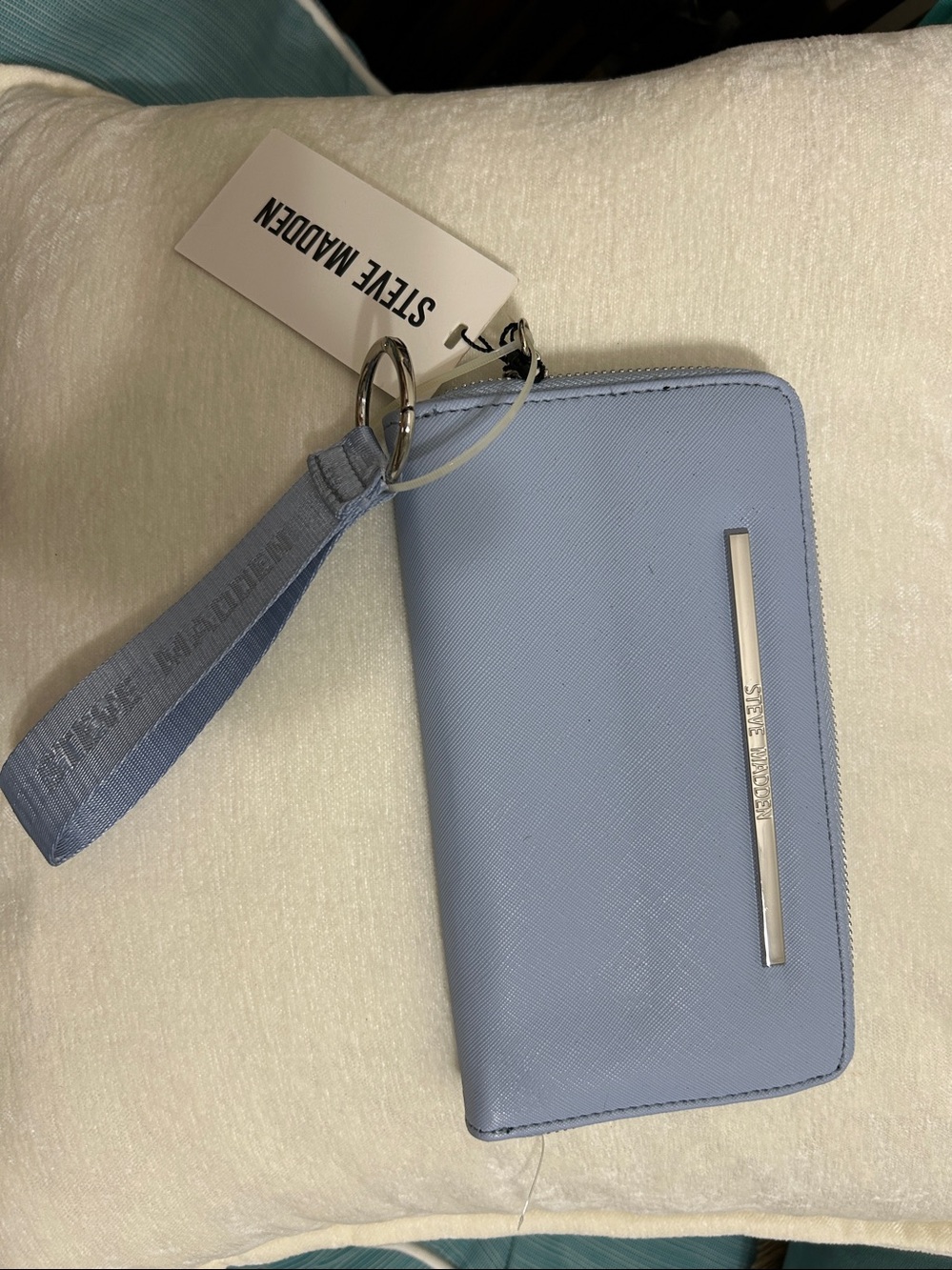 Steve Madden Light Blue Zip-Around Wallet with Key Ring